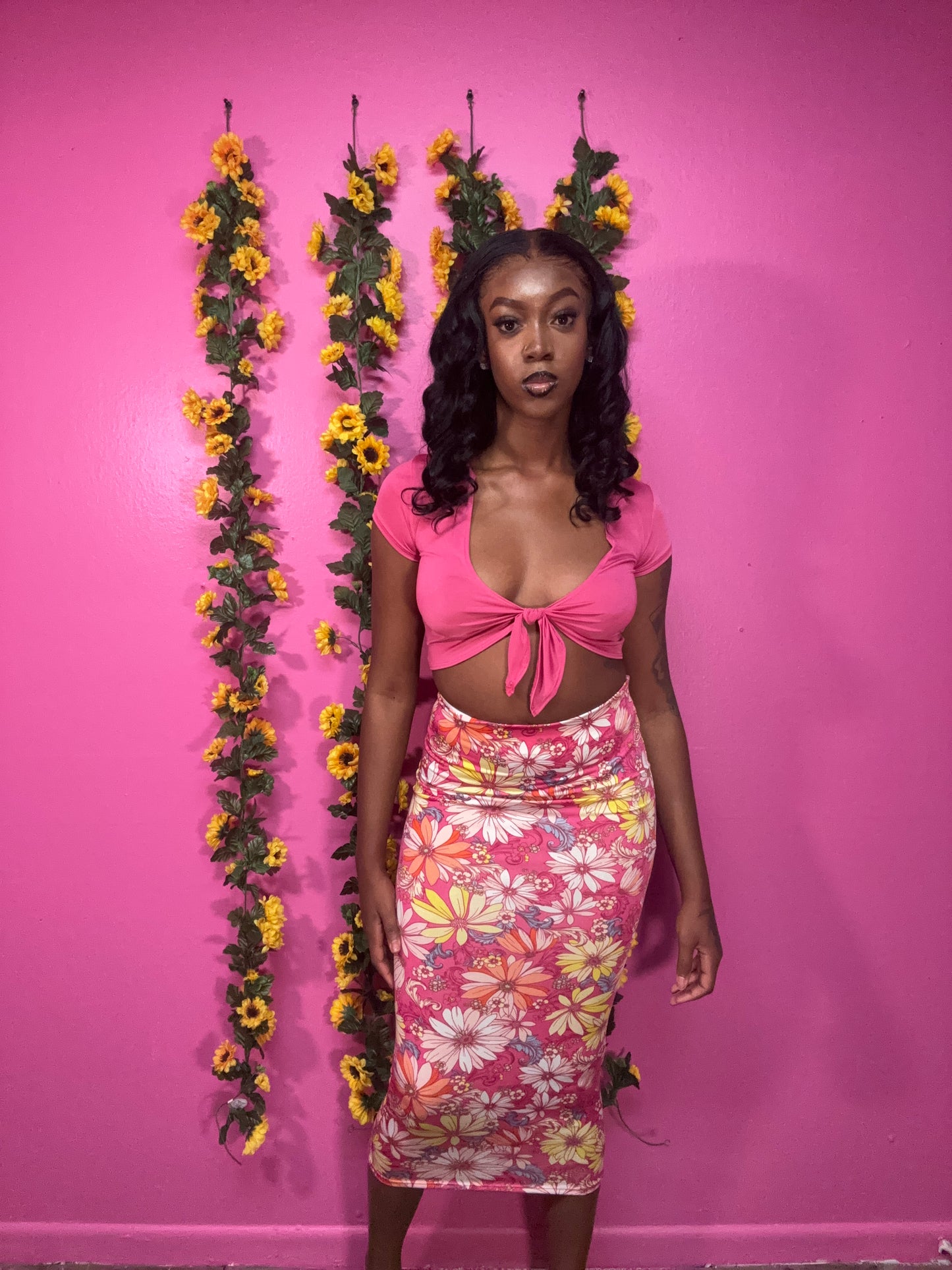 Pink Floral Skirt Set